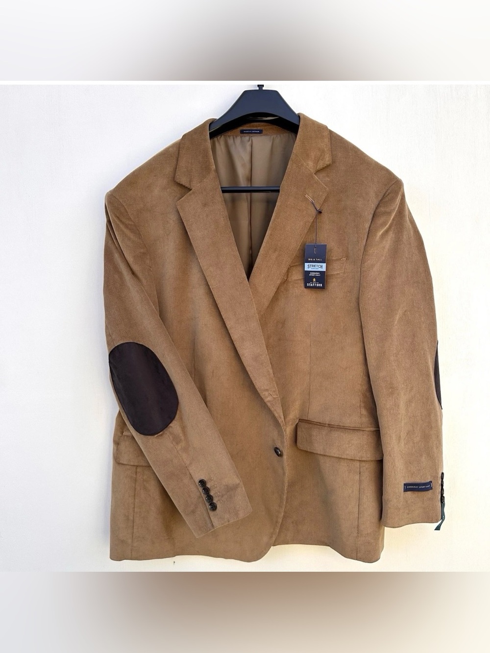 Stafford Brown Corduroy Jacket Elbow Patches Sports Coat Stretch Men’s 48L $168